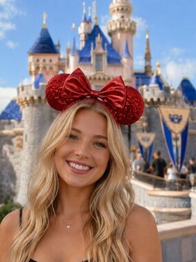 Disney Parks Red Sequin Minnie Ears Shanghai Disneyland Headband NWT